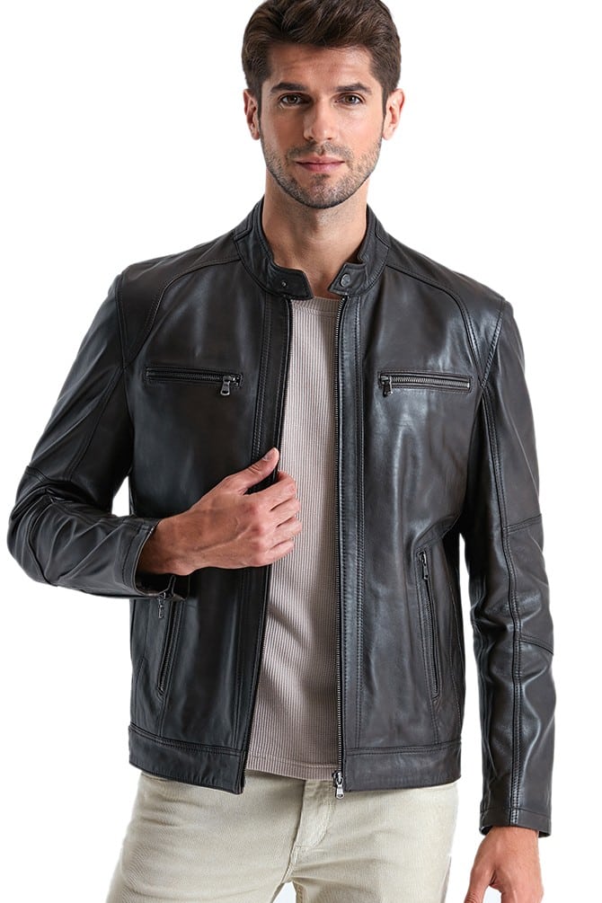 Jeremy Meeks Men's 100 % Real Brown Leather Moto Jacket