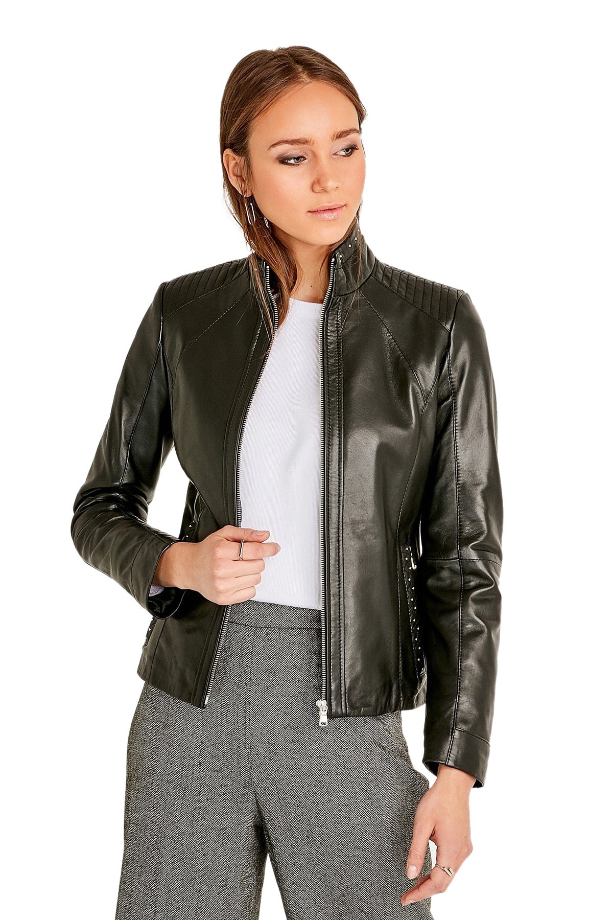 Chessie King Women's 100 % Real Black Leather Jacket