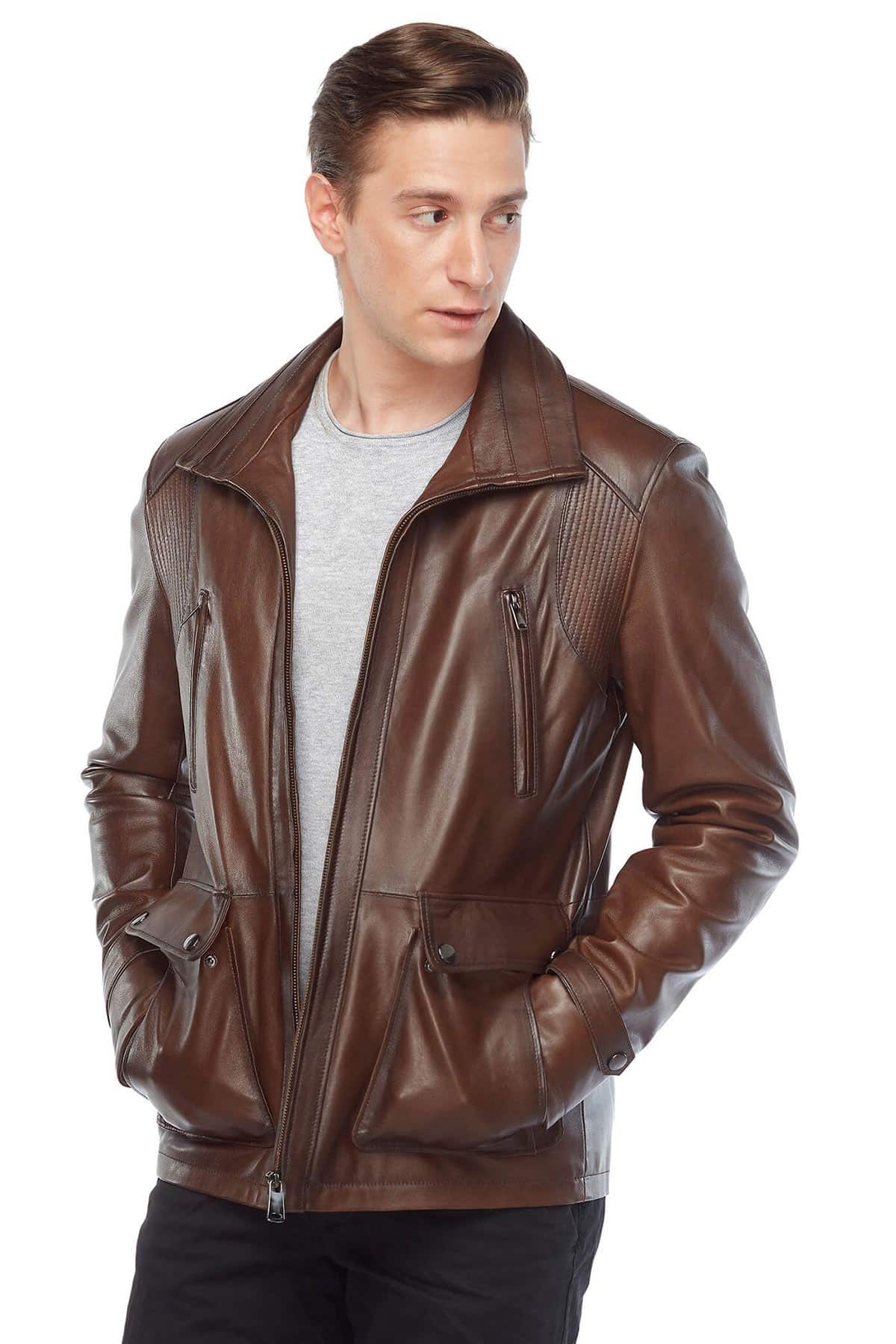 Benado Men's 100 % Real Brown Leather Jacket
