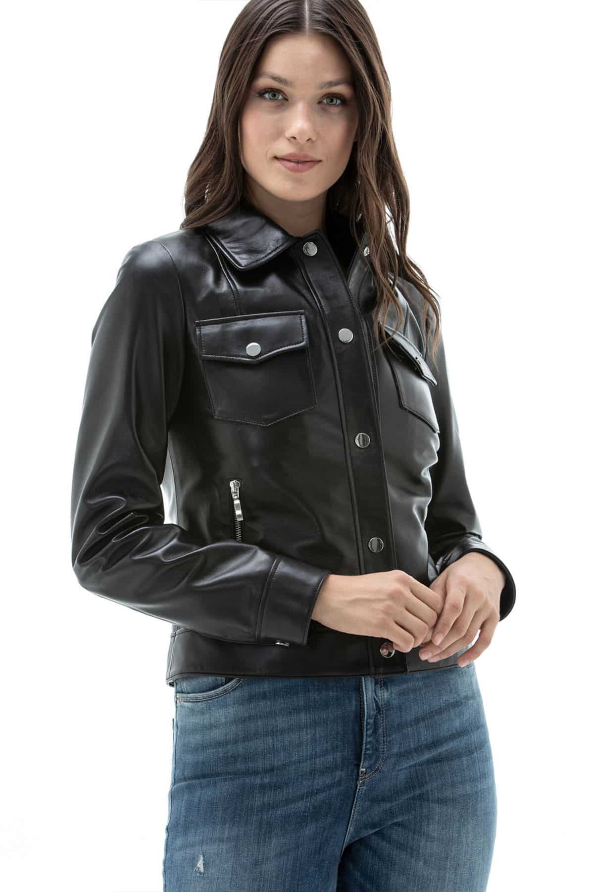 Mayfair Women's 100% Real Black Leather Shirt Style Jacket