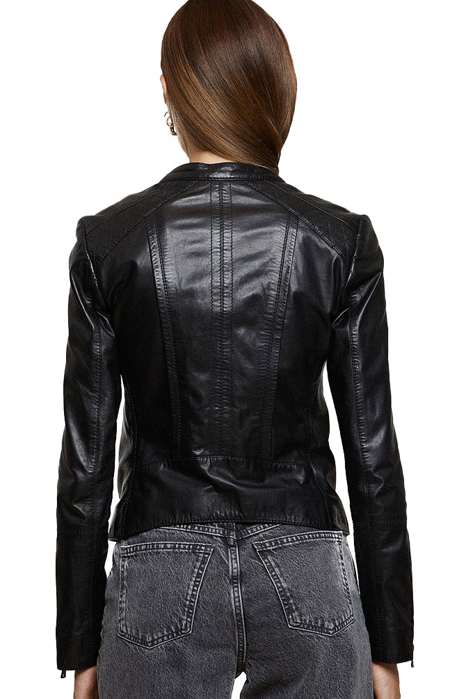 Women's 100% Real Black Leather Cafe Racer Slim Fit Jacket