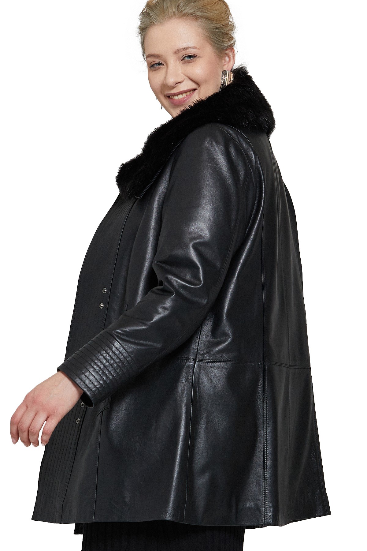 Mayfair Women's 100% Real Black Leather Fur Collar Coat