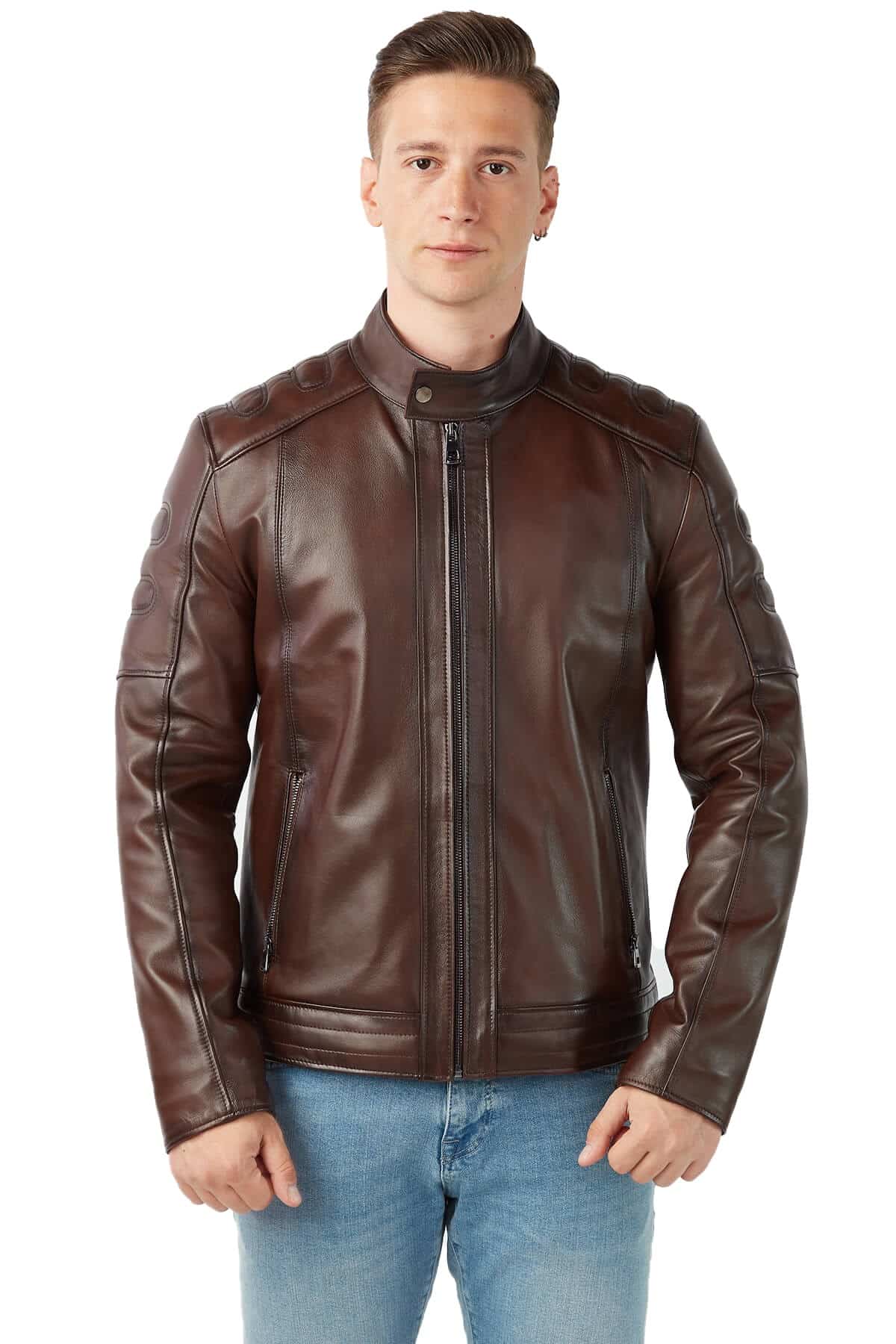 Men's 100 % Real Chestnut Leather Dyeing Jacket