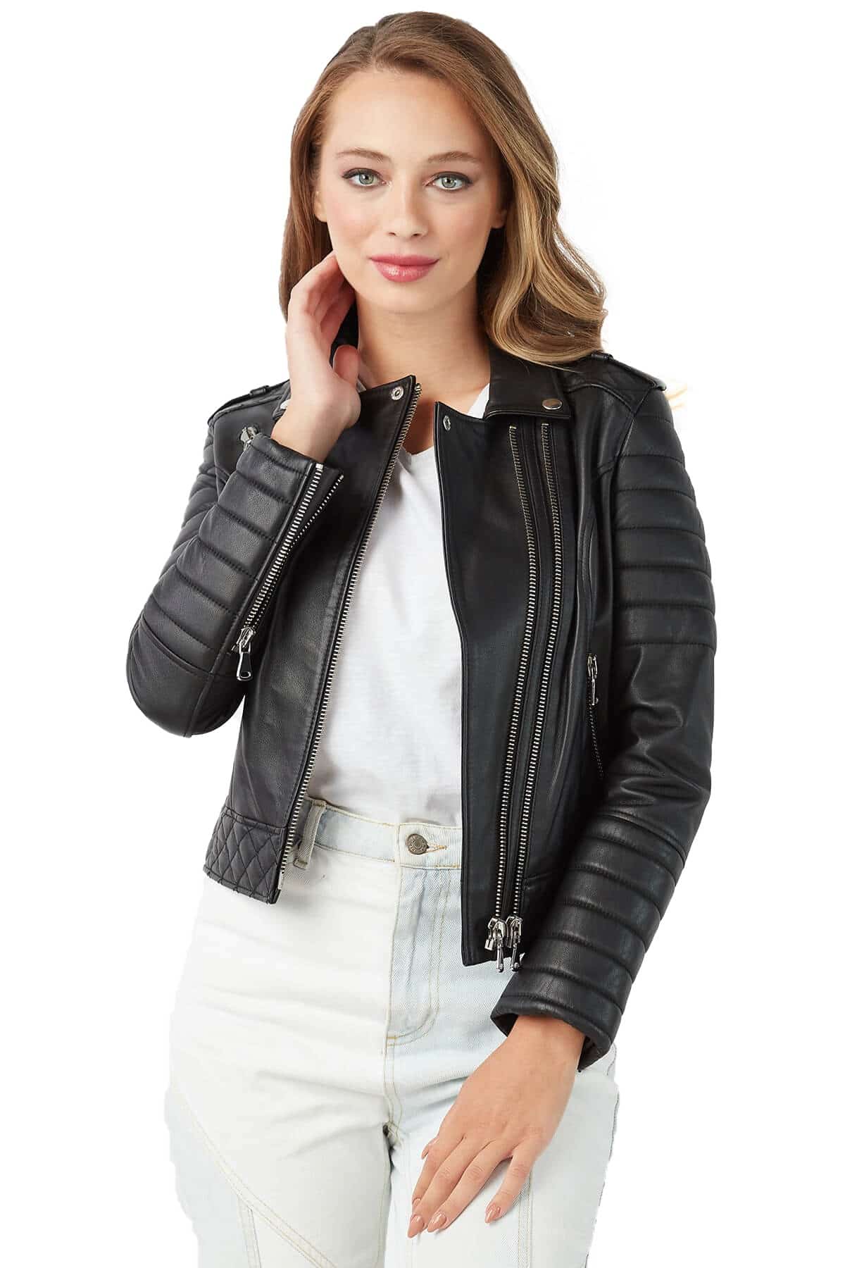 Emily Women's 100 % Real Black Leather Sports Jacket