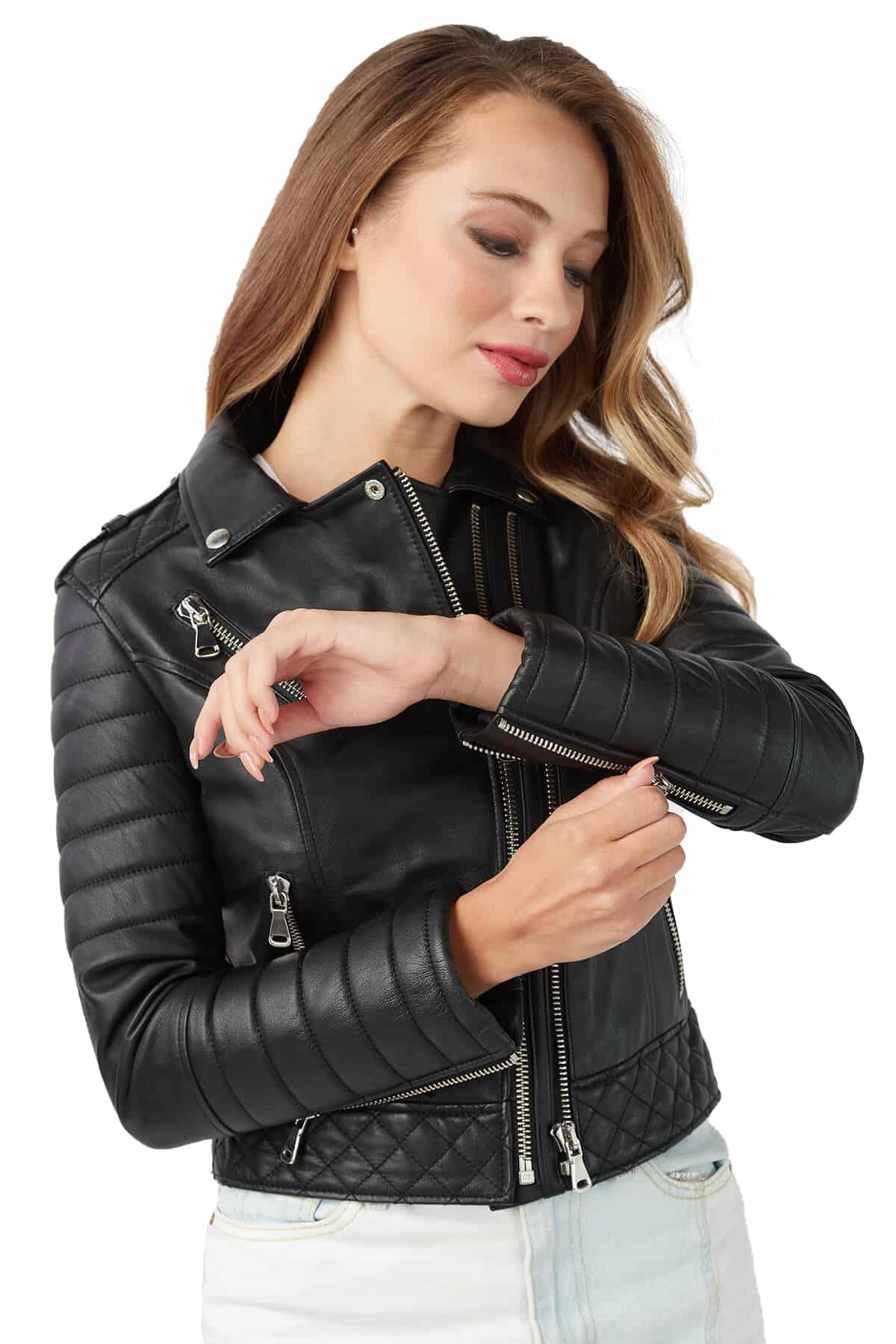 Emily Women's 100 % Real Black Leather Sports Jacket