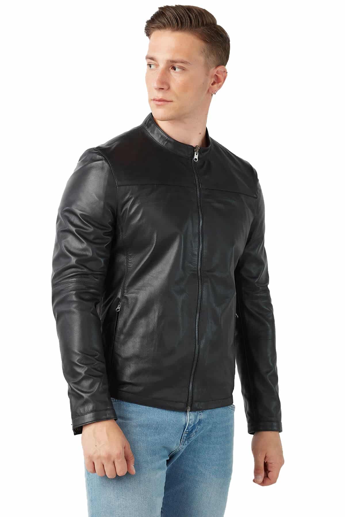 Men's 100 % Real Black Leather Double Sided Gerino Jacket