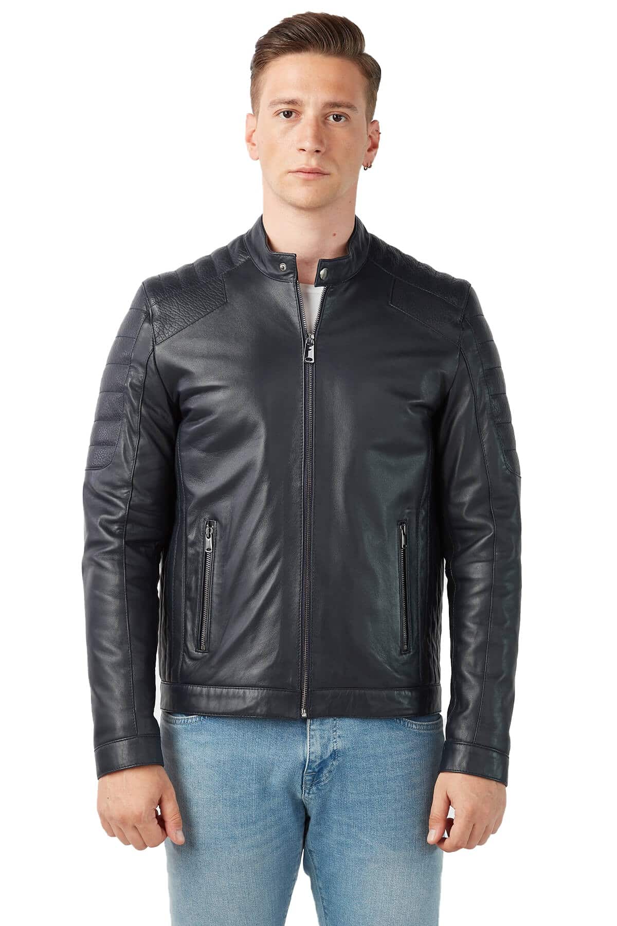 Men's 100 % Real Navy-Blue Leather Orlando Jacket