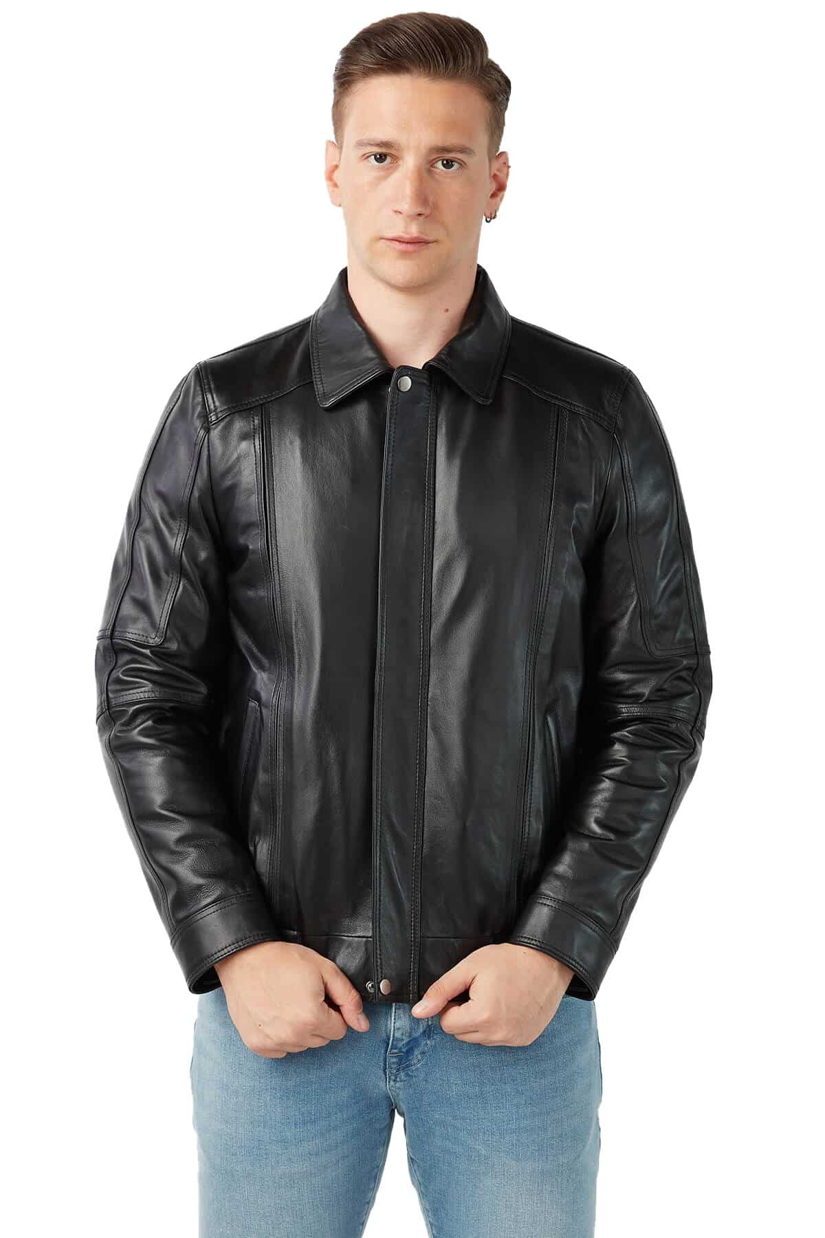 Pelle Men's 100 % Real Black Leather Jacket