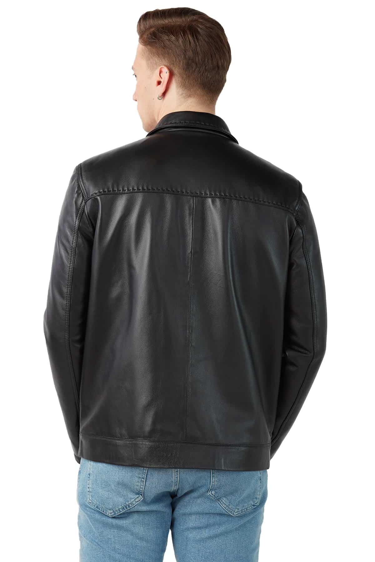 Men's 100 % Real Black Leather Point Stitched Jacket