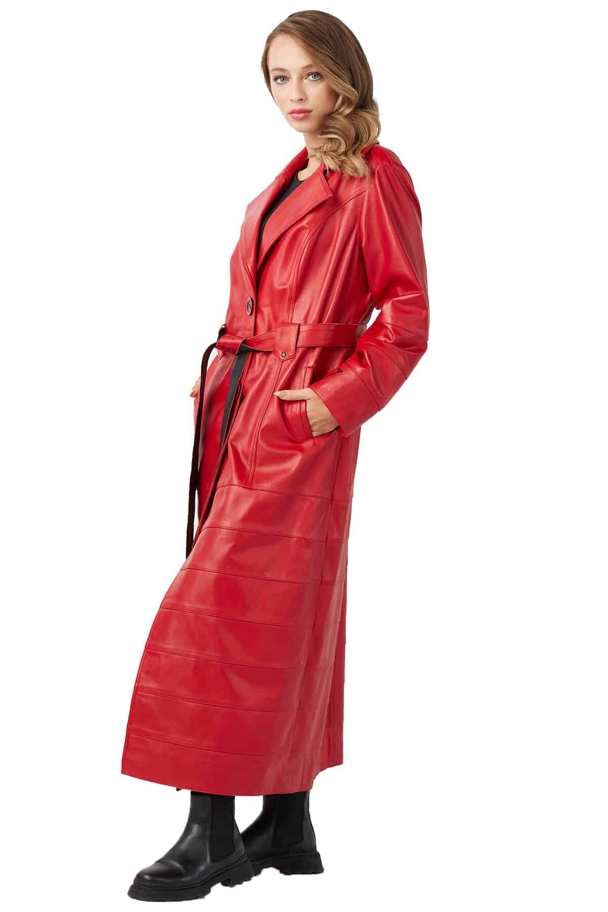 Rita Women's 100 % Real Red Leather Topcoat