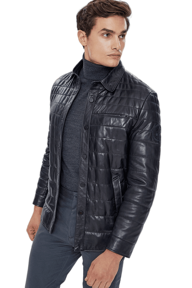 Men's Leather Jacket in Navy Blue - Urban Fashion Studio