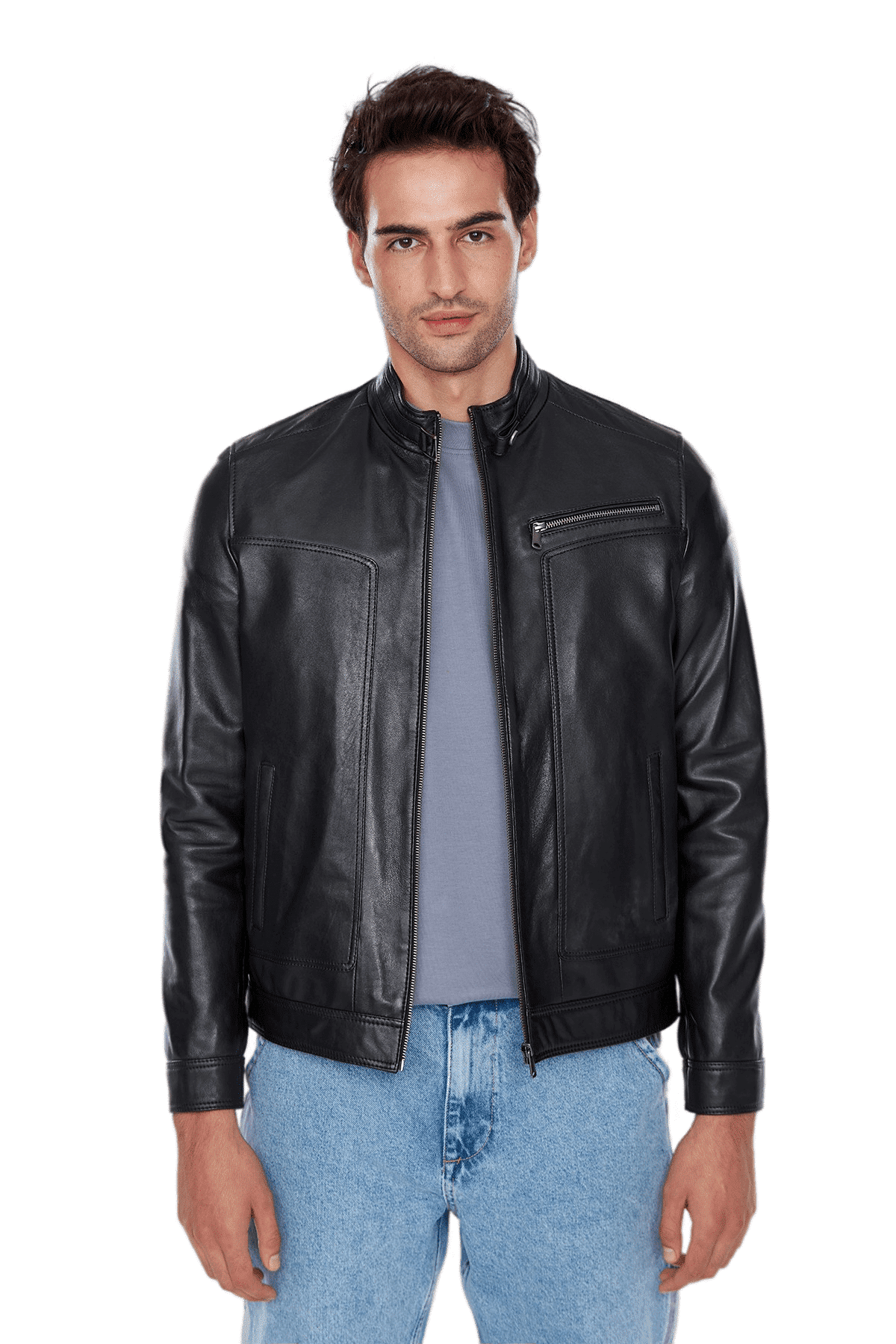 Felibe Men's 100% Real Black Leather Stylish Jacket