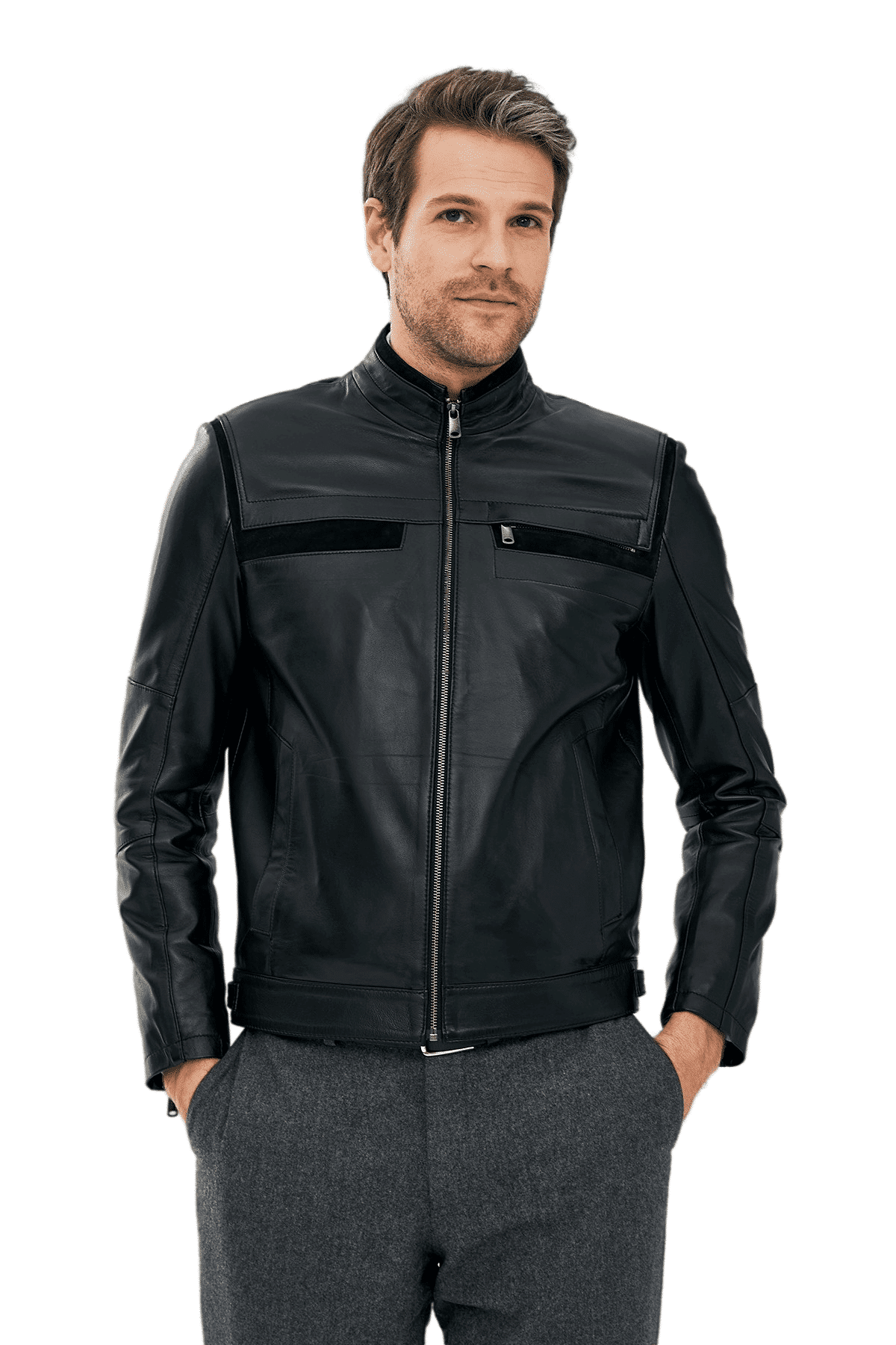 Men's 100 % Real Navy-Blue Leather Jacket