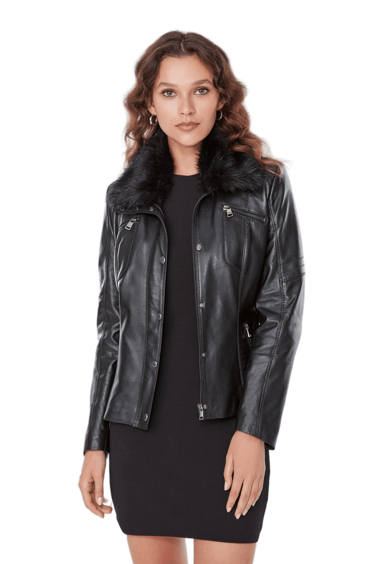 Belinda Black Fur Collar Stylish Women's Leather Jacket