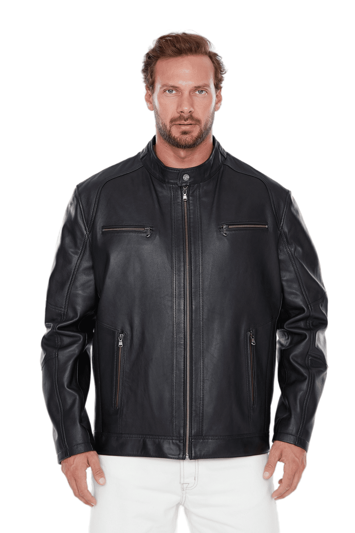 Alanzo Men's 100% Real Black Leather Cafe Racer Biker Stylish Jacket