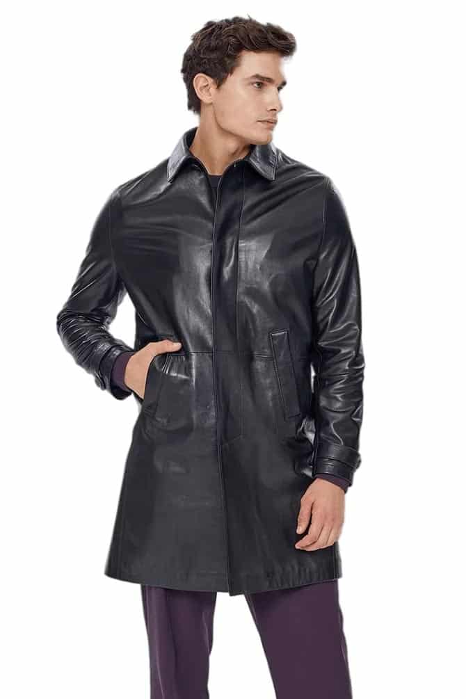 Charlie Genuine Men's 100 % Real Maroon Leather Topcoat