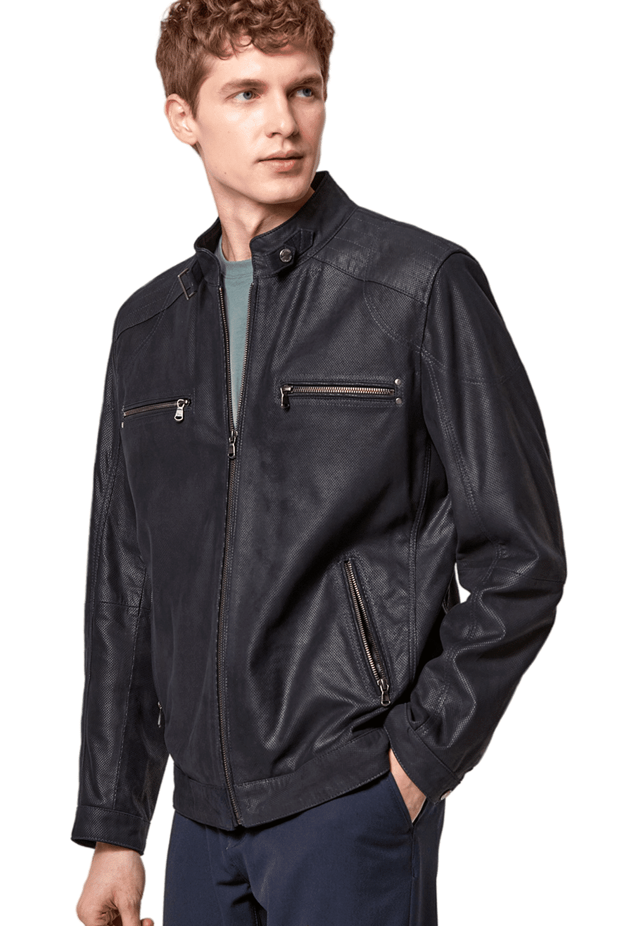 Men's 100 % Real Navy-Blue Leather Jacket