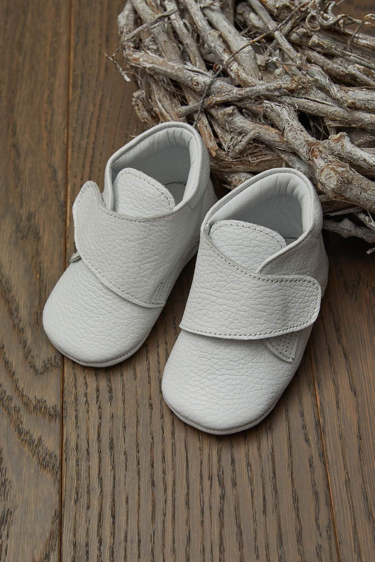 Baby 100% Real White Leather Velcro Boots